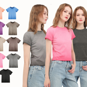 Retro women's two-color gradient pure cotton T-shirt belly button slim fit hot girl round neck short sleeve women's T top