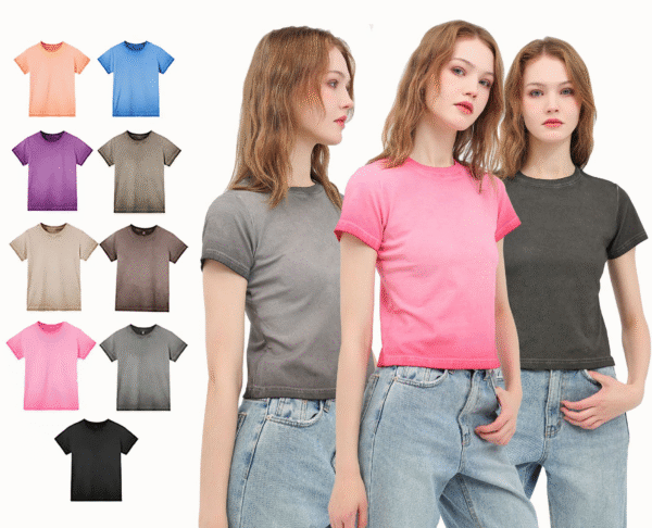 Retro women's two-color gradient pure cotton T-shirt belly button slim fit hot girl round neck short sleeve women's T top