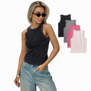 Summer new retro washed old waist slimming camisole for women