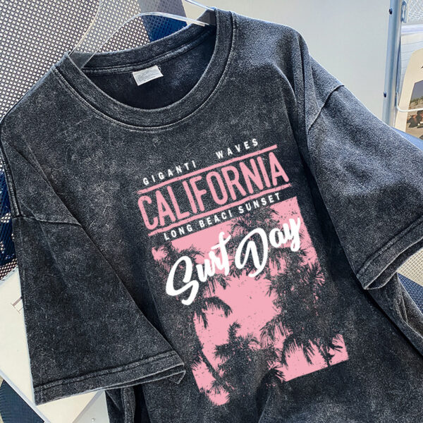 European and American hiphop trendy brand distressed short-sleeved T-shirt for women, large size, loose oversize, washed black printed top - 图片 3